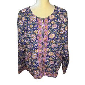 Sacred Threads Quilted Floral Blouse Top Size Large